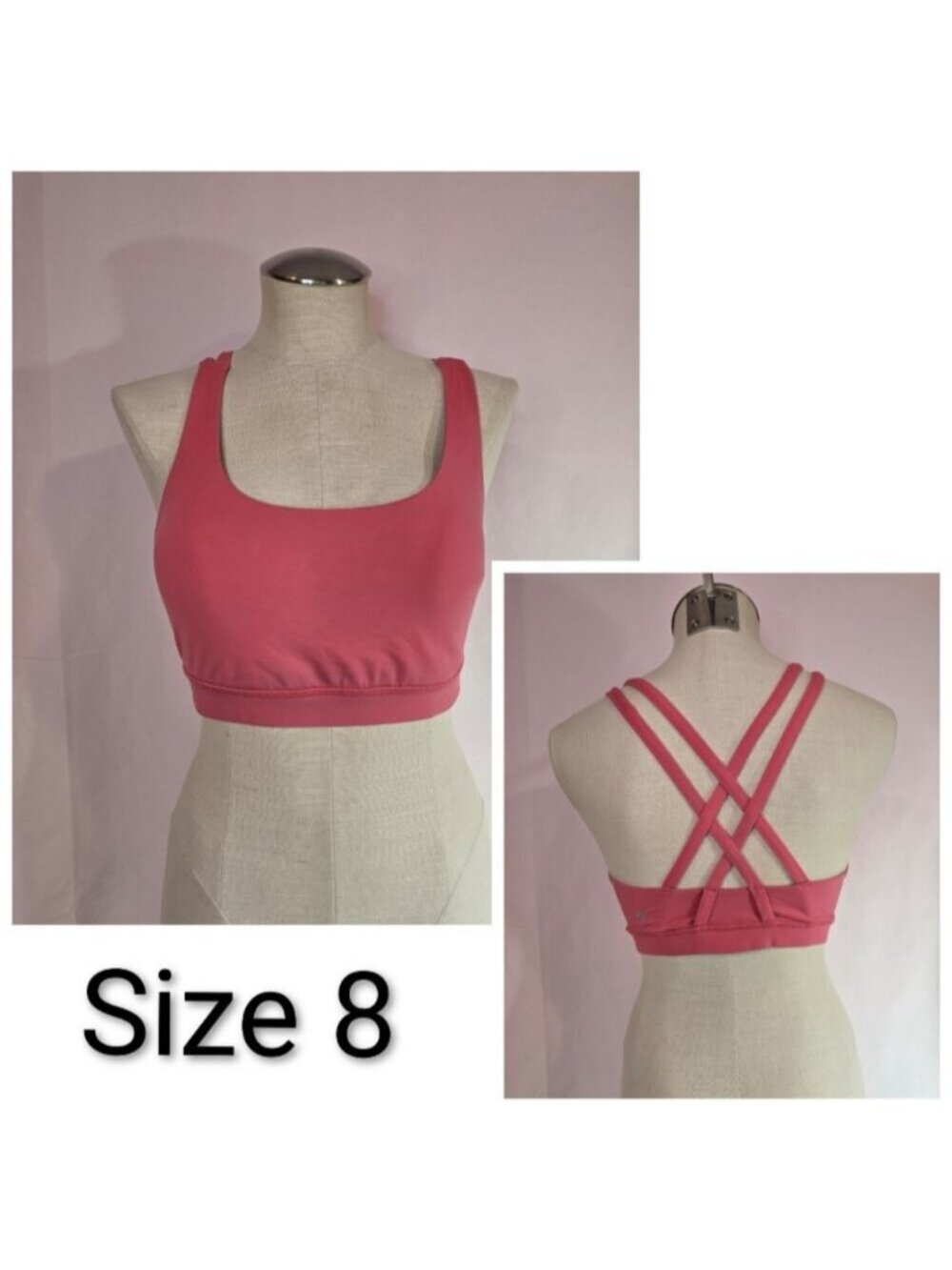 Lululemon Energy Strappy Sports Bra Pink/Coral Size 8 Cross Back With Padding